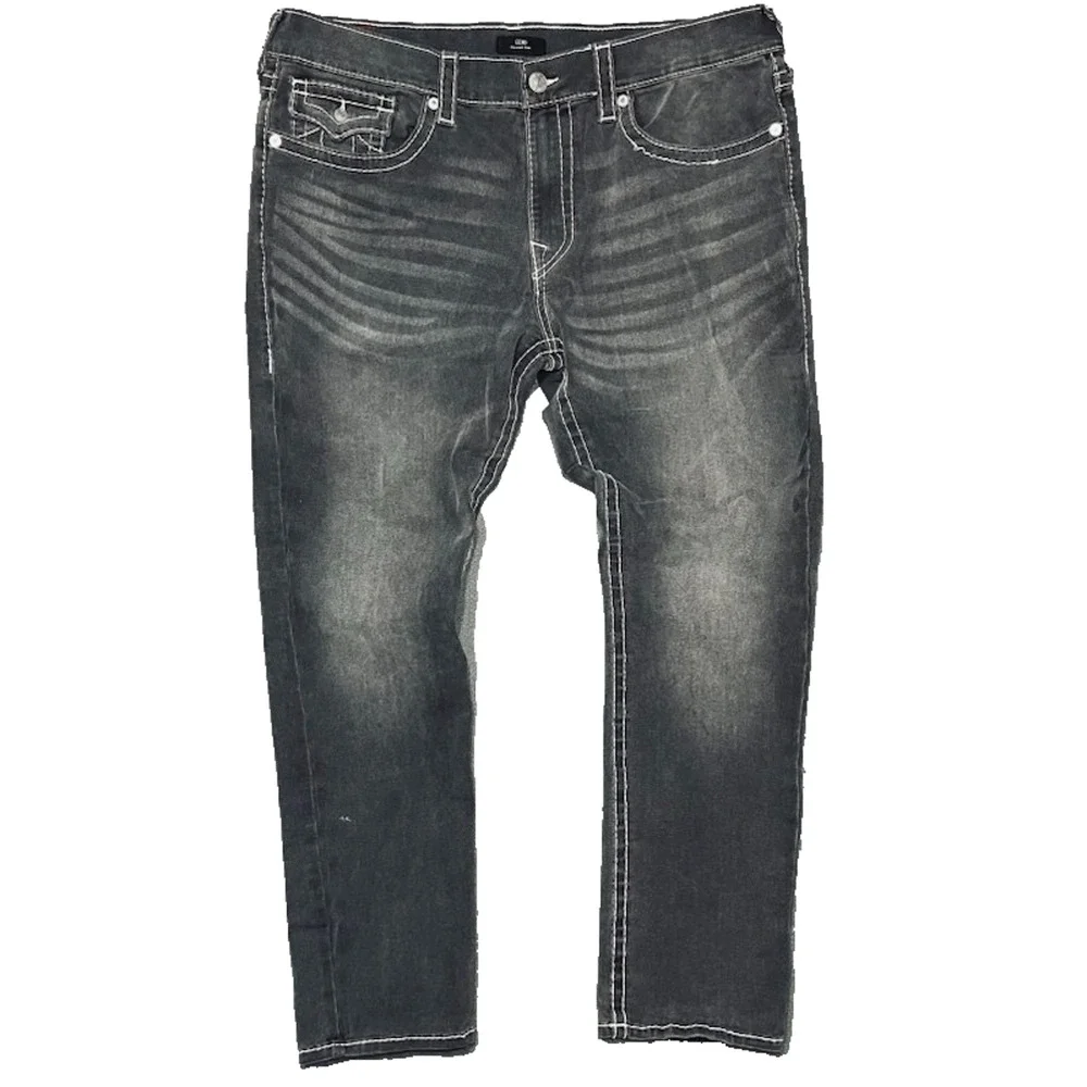 True Religion Jeans Mens 40x31 Grey Geno Relaxed Slim Big T Flap Whisker Marks